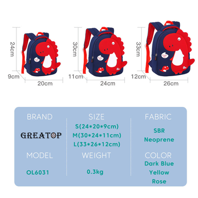 3d恐竜の防水子供はOEMをランドセル漫画の子供をBackpack